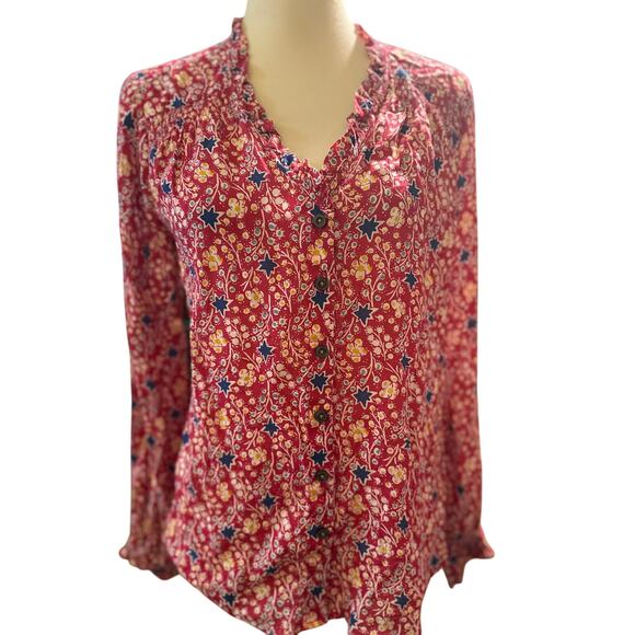 Maeve Anthropologie Marisol Ruffle Blouse, 100% Viscose, Size 4, Floral Star - Picture 1 of 5